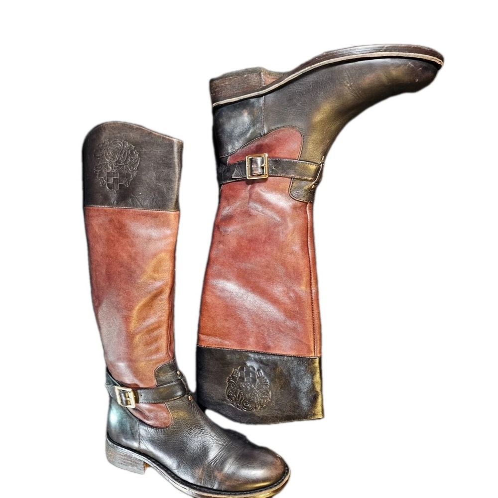Vince Camuto VC-FLAVIAN Two Tone Leather Riding Boots Brown Black Womens 6B/36